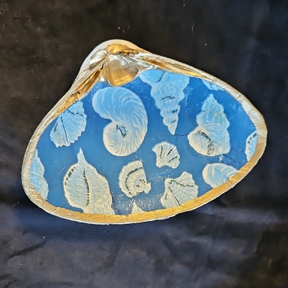 Blue and Gold Seashell Trinket Dish